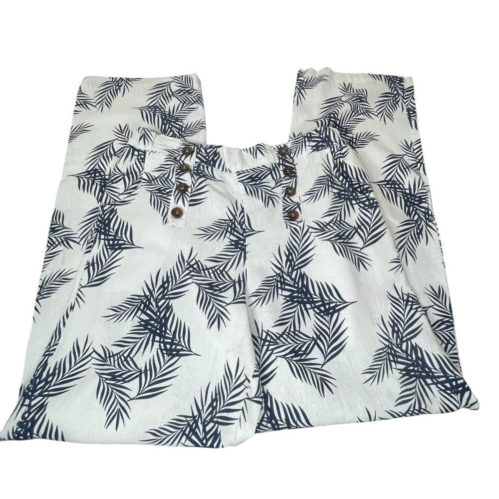 Heroes and Dreamers Tropical Print Wide Leg Sailor Pants White and Blue Size Med